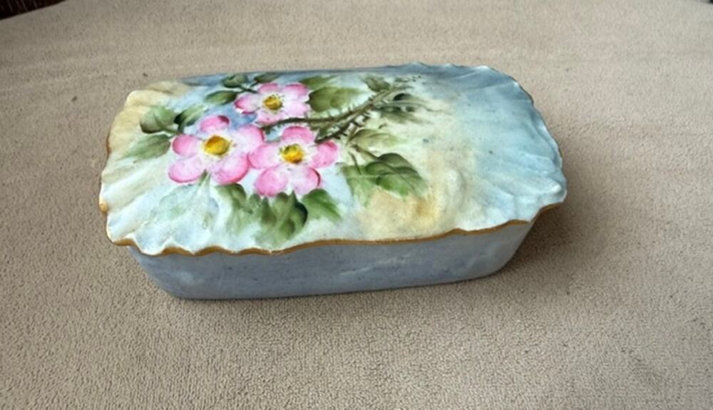 P. France Hand‑Painted Porcelain Floral Dish – Scalloped Edge Trinket Tray